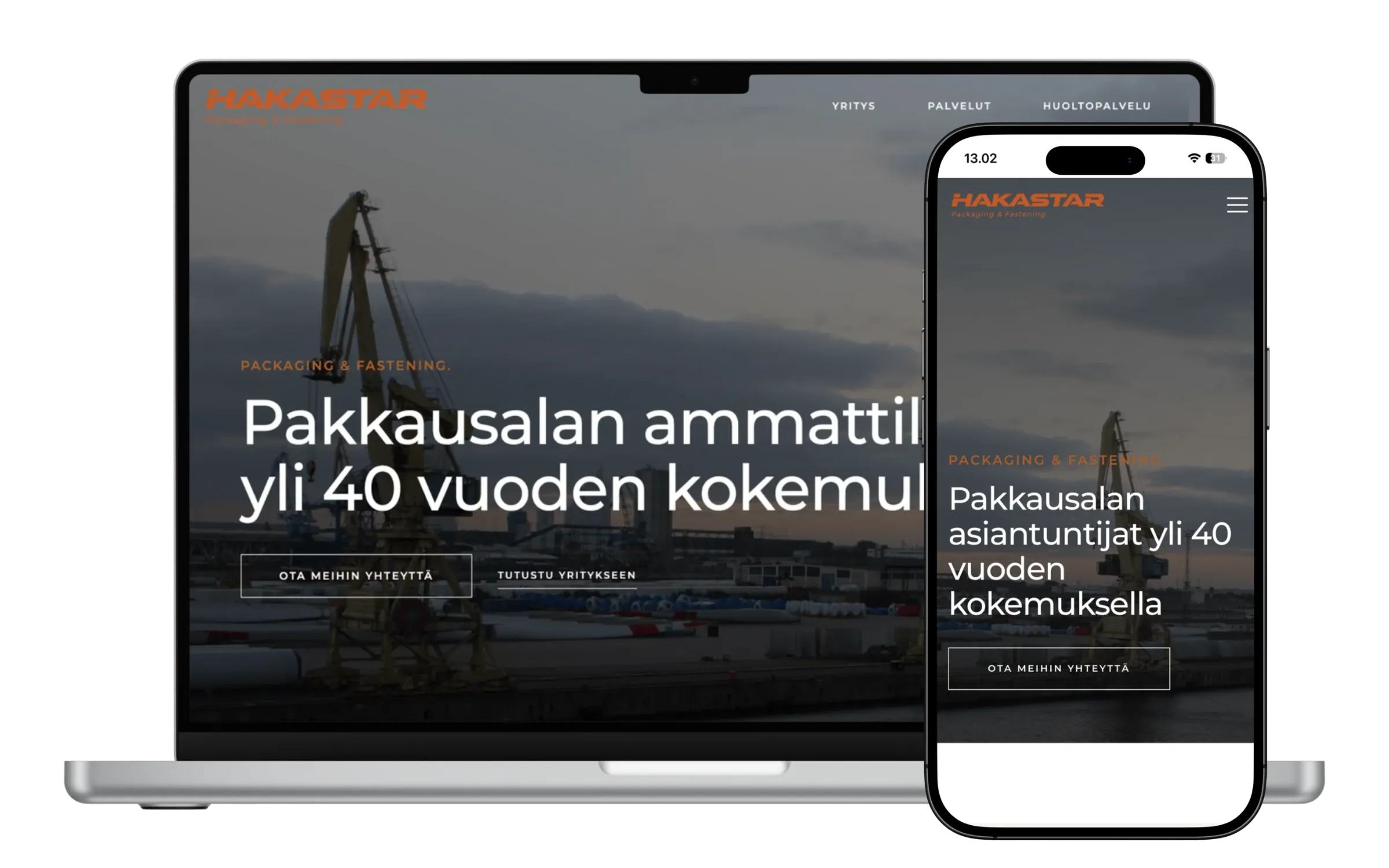 Hakastar nettisivut pakkausalan yritykselle, näkymä tietokoneella ja mobiilissa